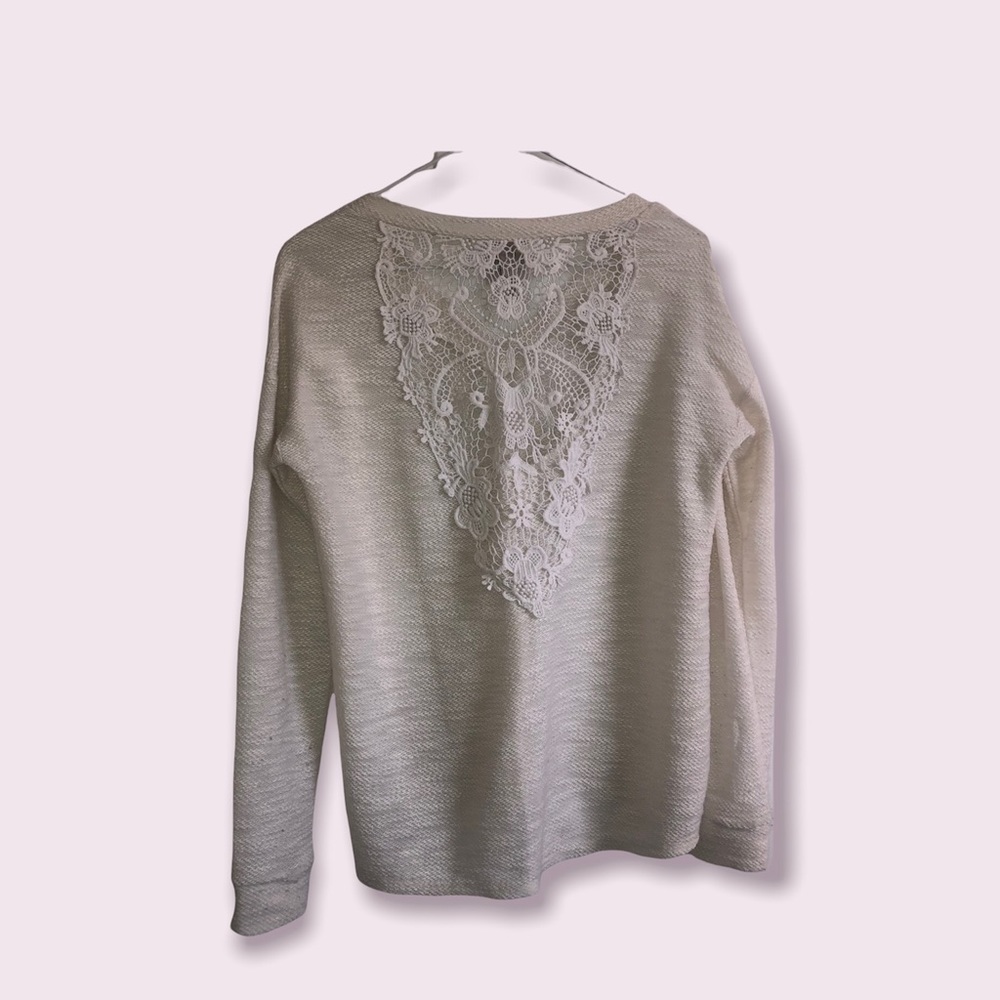 Knox Rose Ivory Sweater with Back Crochet Lace - Picture 2 of 5